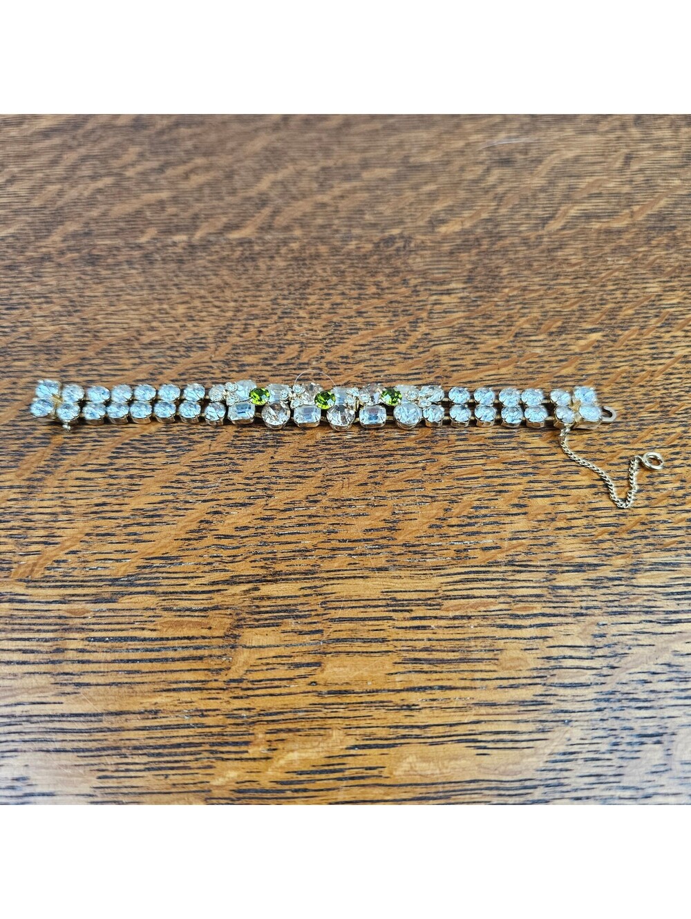 Vintage Eisenberg Ice Rhinestone Bracelet Green Smoky Crystal Signed 7" - Picture 5 of 15